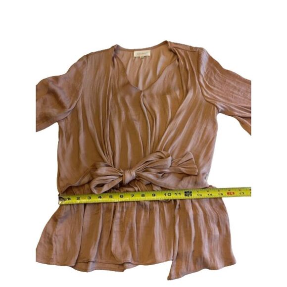 Melloday Champaign Blush Front Tie Peplum Top Size S - Picture 6 of 7
